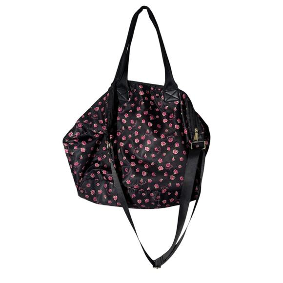 Juicy Couture Black Rose Print Duffel Bag Crossbody Book Bag Tote Bag Carry-On - Picture 3 of 8